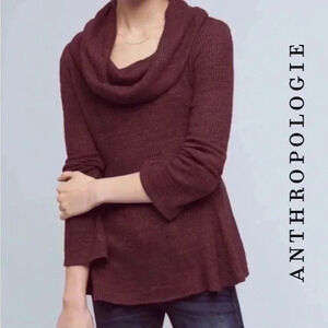 Anthropologie Maeve Cowl Neck Sweater Burgundy Red Size XS Ribbed Long Sleeves